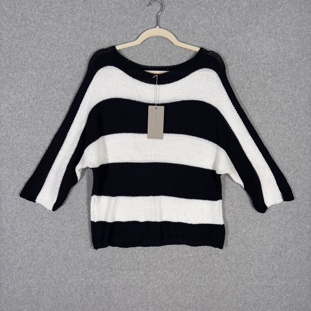 Carina Ricci Sweater Large Navy Open Knit Beachy Nautical Made in Italy Slouchy‎
